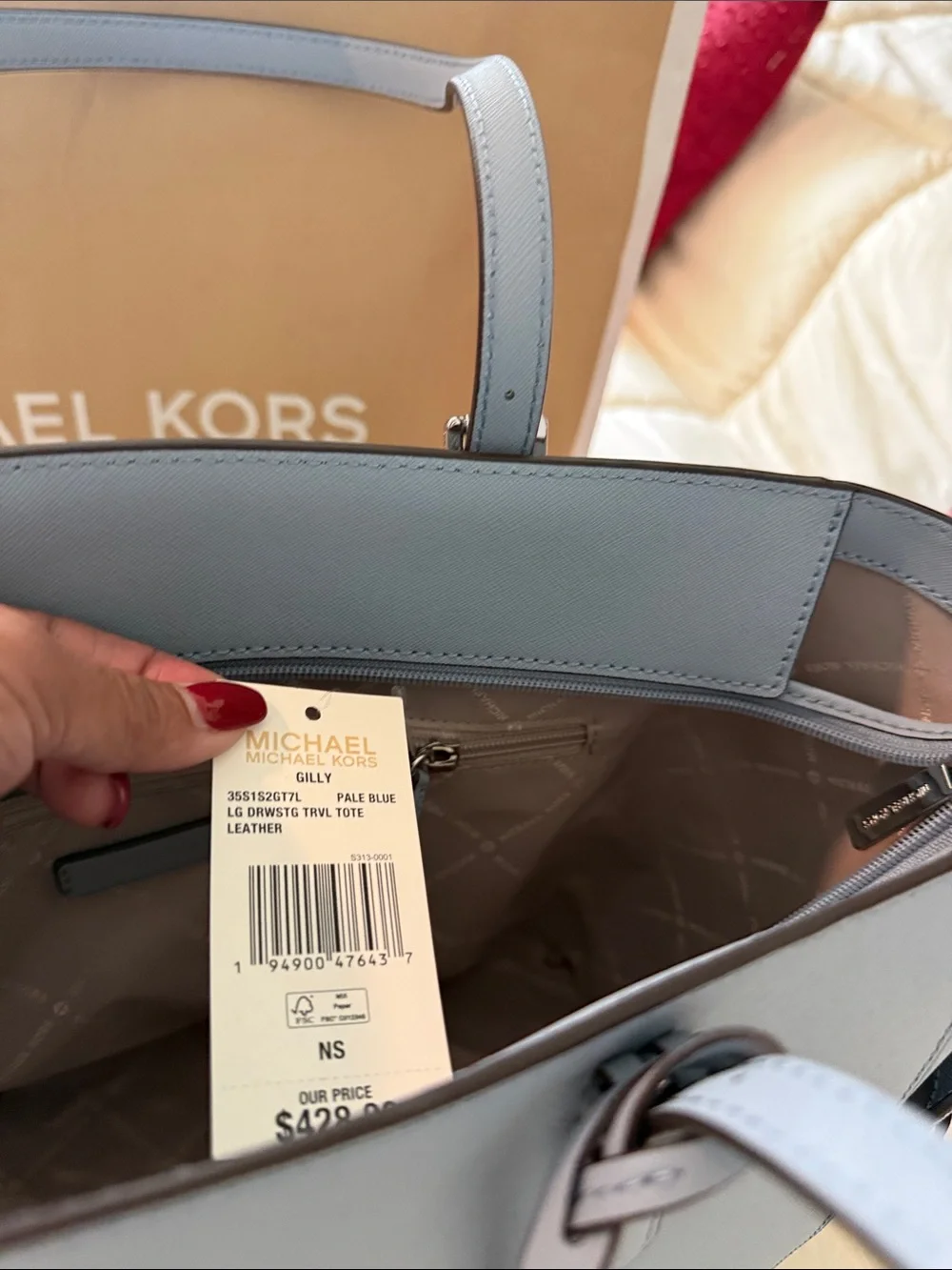 Michael Kors Light Blue Saffiano Leather Tote - Picture 3 of 7